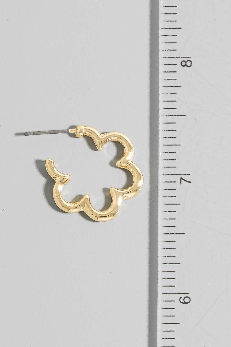 Wavy Wire Flower Gold Hoop Earrings