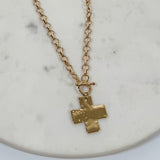 Wide Cross Pendant Toggle Clasp Necklace 