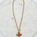 Wide Cross Pendant Toggle Clasp Necklace 