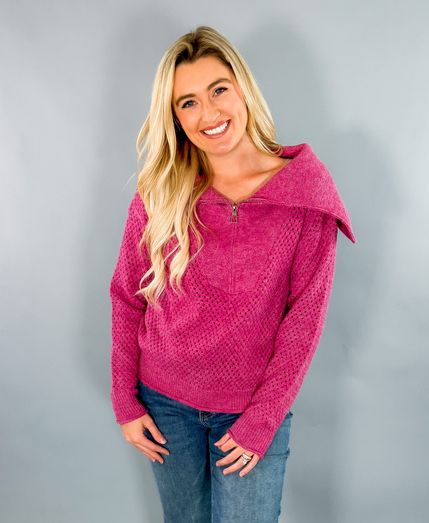 Wiley Pink Quarter Zip Sweater Molly Bracken