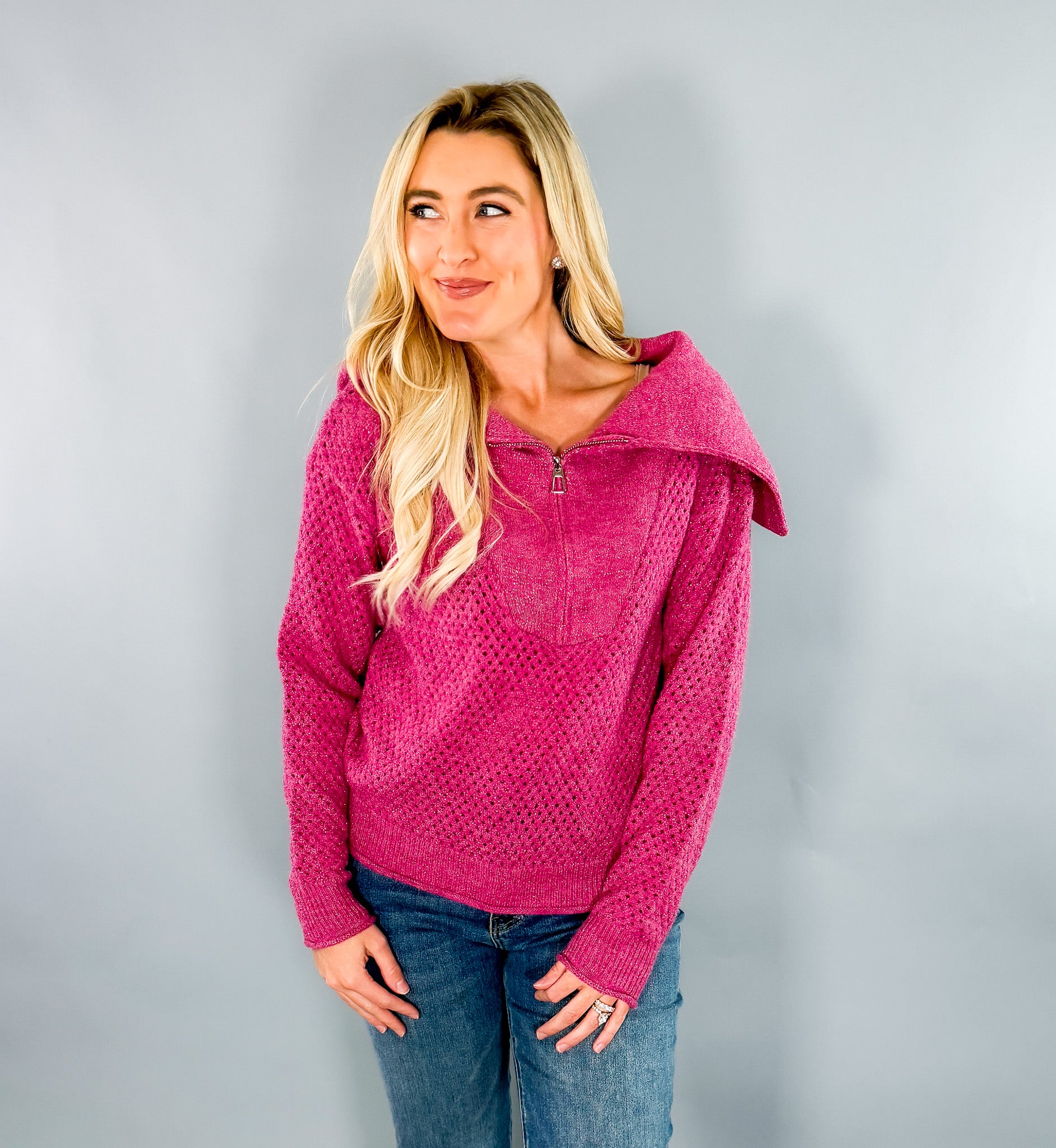 Wiley Pink Quarter Zip Sweater Molly Bracken