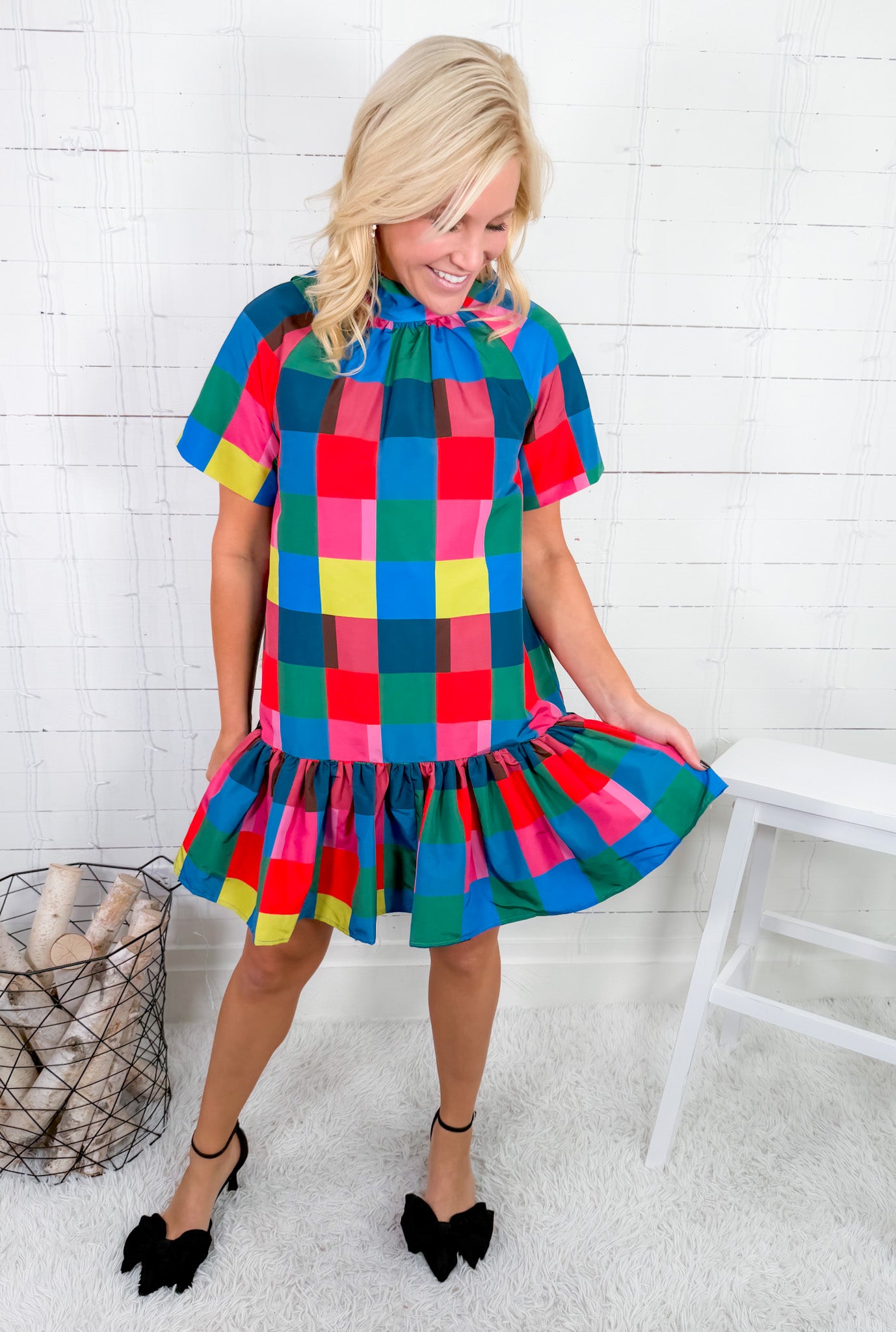 Willa Holiday Check Mini Dress Alden Adair