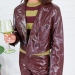 Wilma Wine Pleather Crop Jacket Lucy Paris