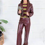 Wilma Wine Pleather Crop Jacket Lucy Paris