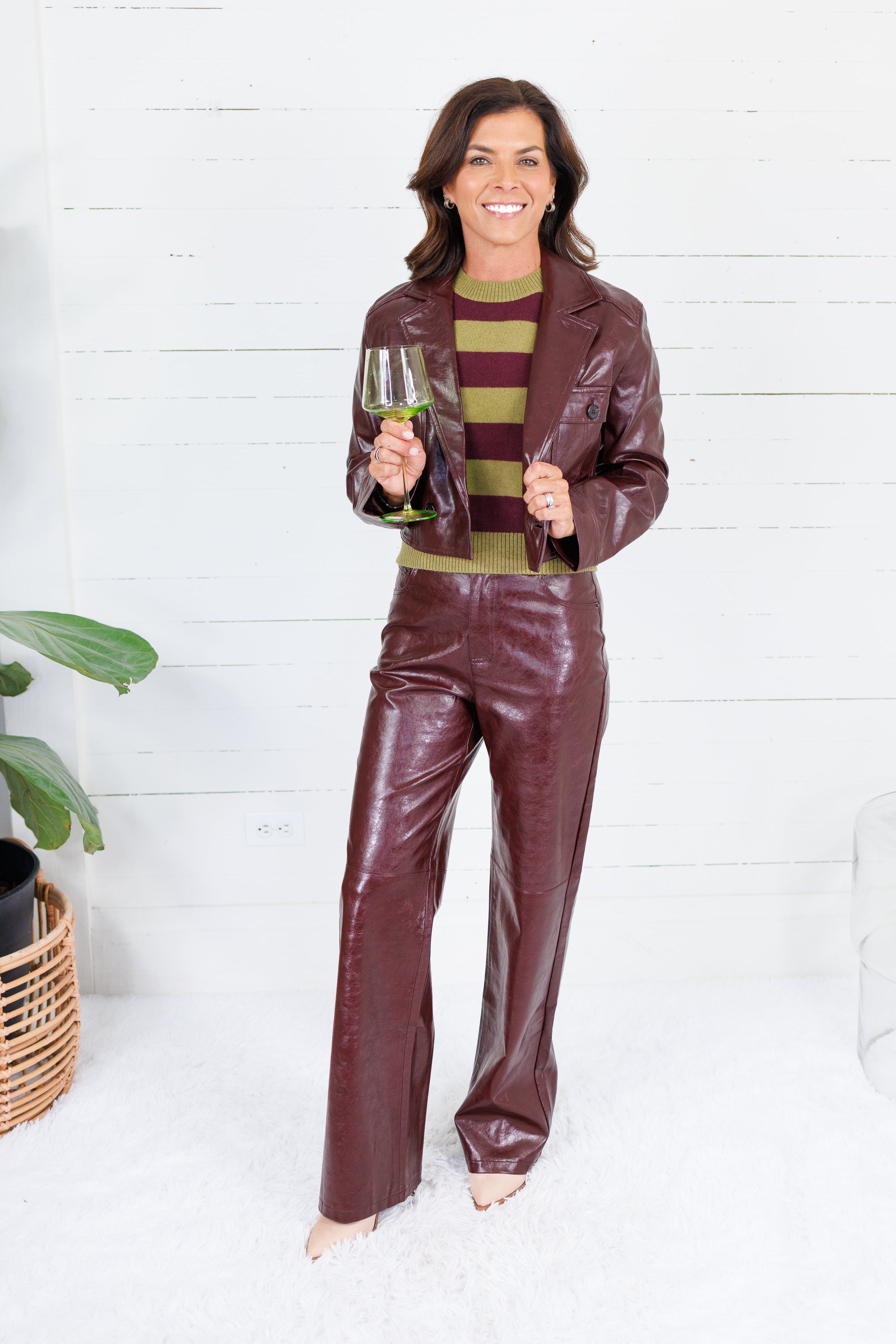 Wilma Wine Pleather Crop Jacket Lucy Paris