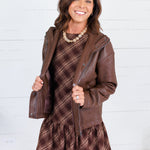 Wren Chocolate Pleather High Collar Jacket Kut