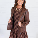 Wren Chocolate Pleather High Collar Jacket Kut