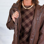 Wren Chocolate Pleather High Collar Jacket Kut