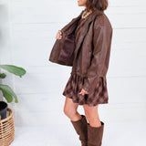 Wren Chocolate Pleather High Collar Jacket Kut