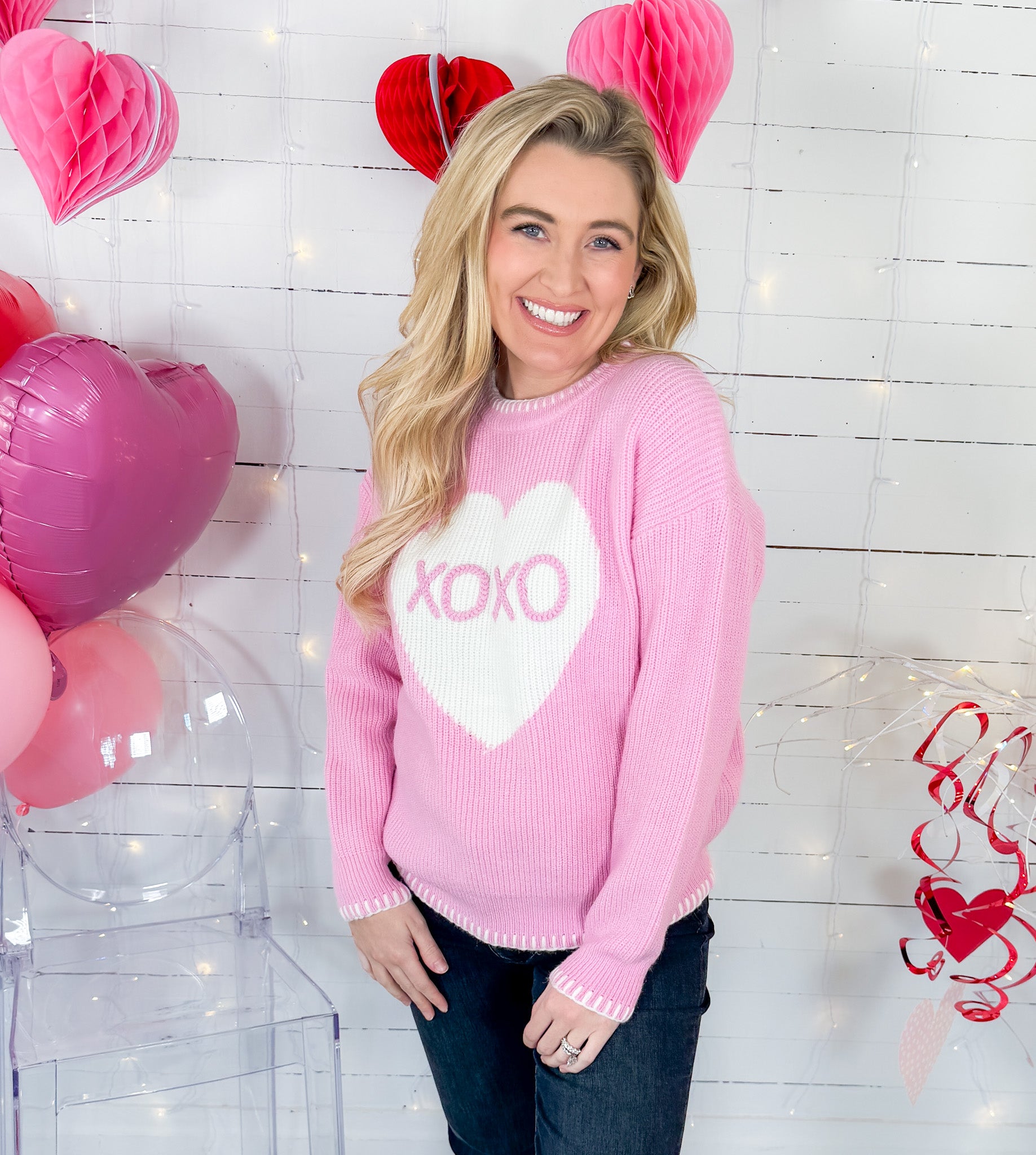 XOXO Pink Heart Sweater