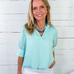 Xavier Fair Aqua Hi-Lo Bubble Hem Top Naked Zebra 