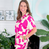 Yelding Fuchsia Wave Button Front Top Meet Me in Santorini