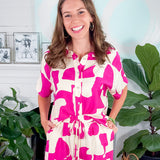Yelding Fuchsia Wave Button Front Top Meet Me in Santorini