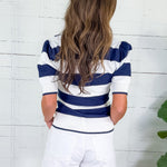 Yona Navy Striped V Neck Sweater KUT