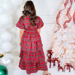 Youngs Red Plaid Tiered Dress