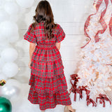 Youngs Red Plaid Tiered Dress