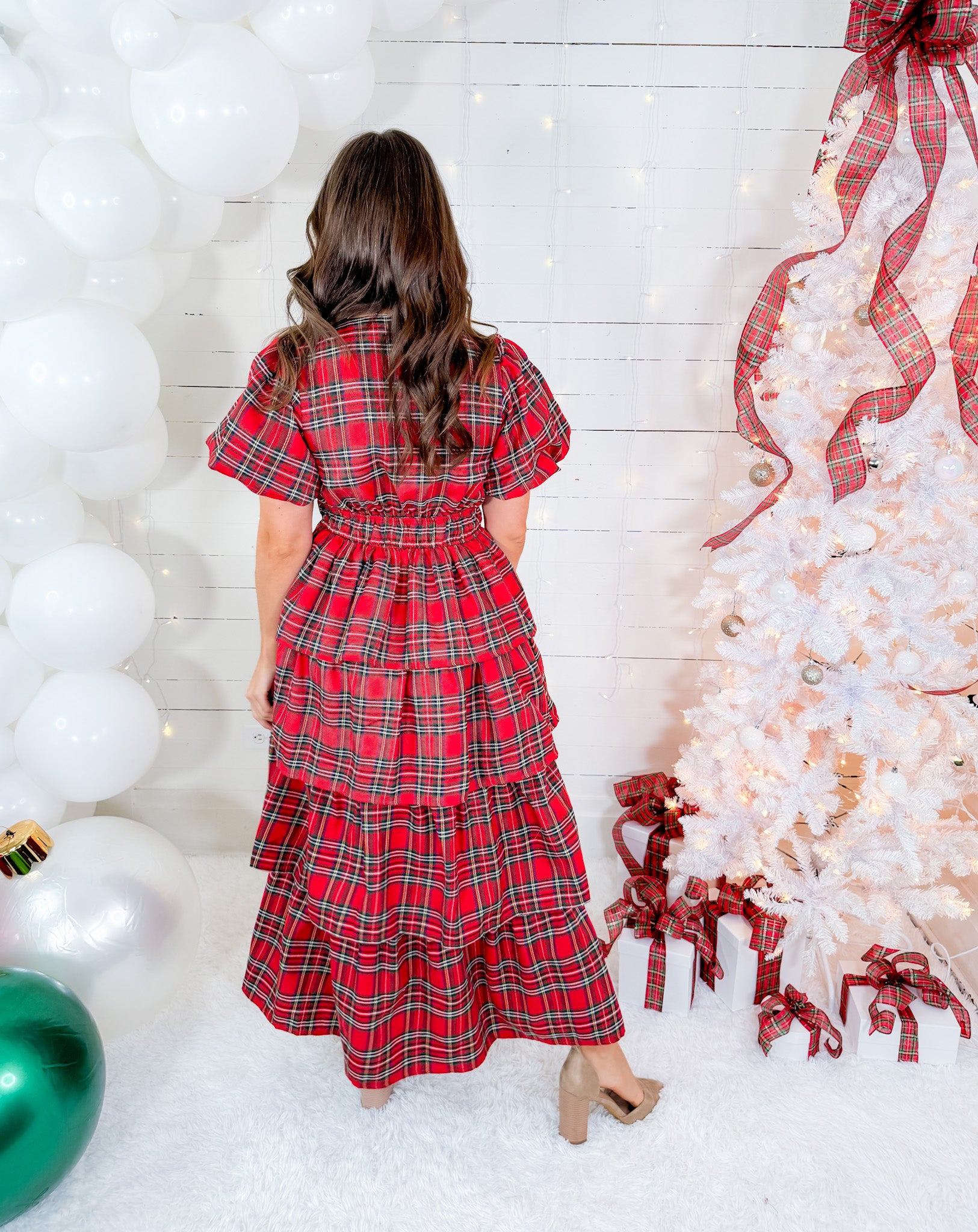 Youngs Red Plaid Tiered Dress