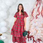 Youngs Red Plaid Tiered Dress