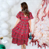 Youngs Red Plaid Tiered Dress