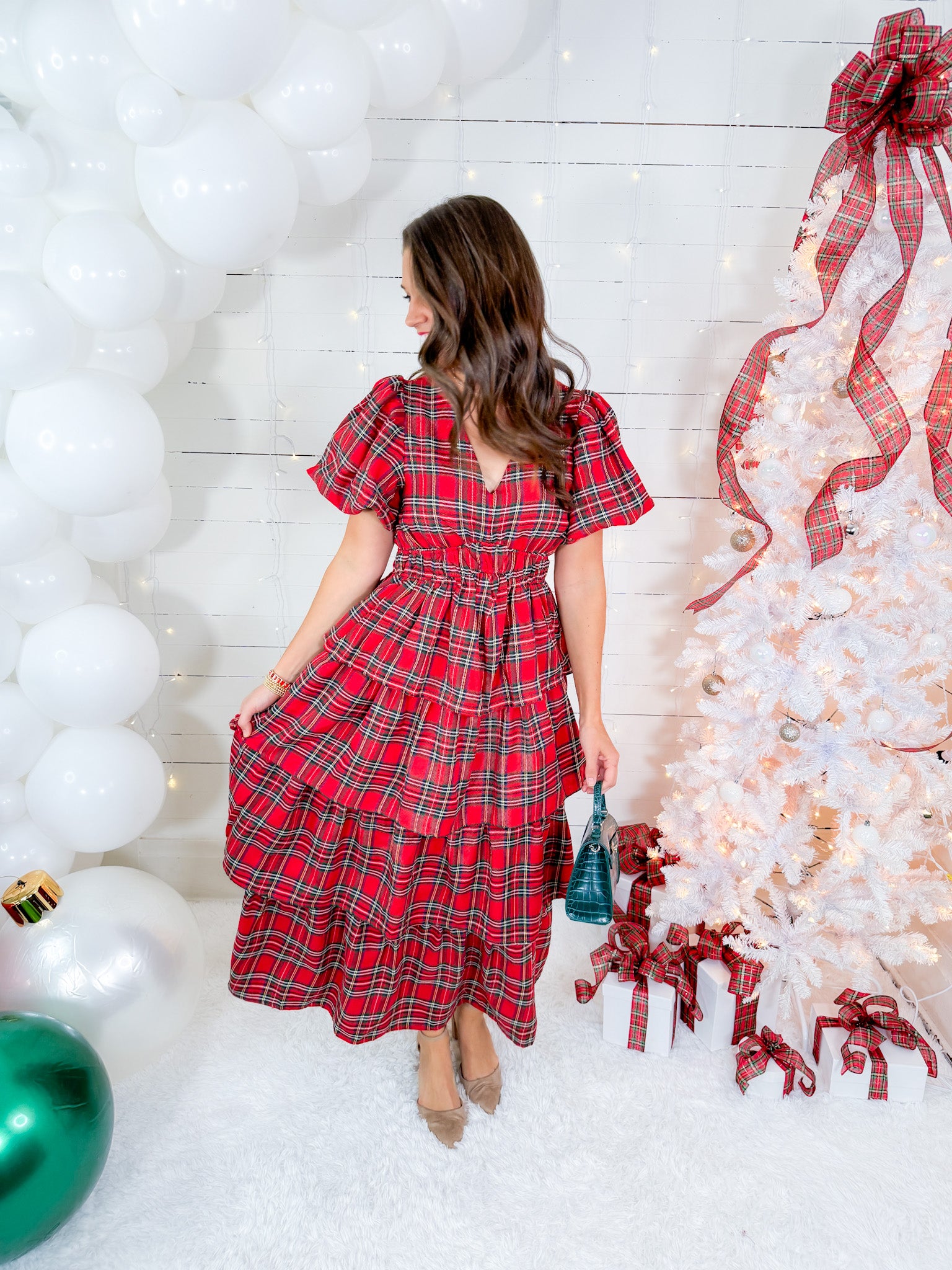 Youngs Red Plaid Tiered Dress