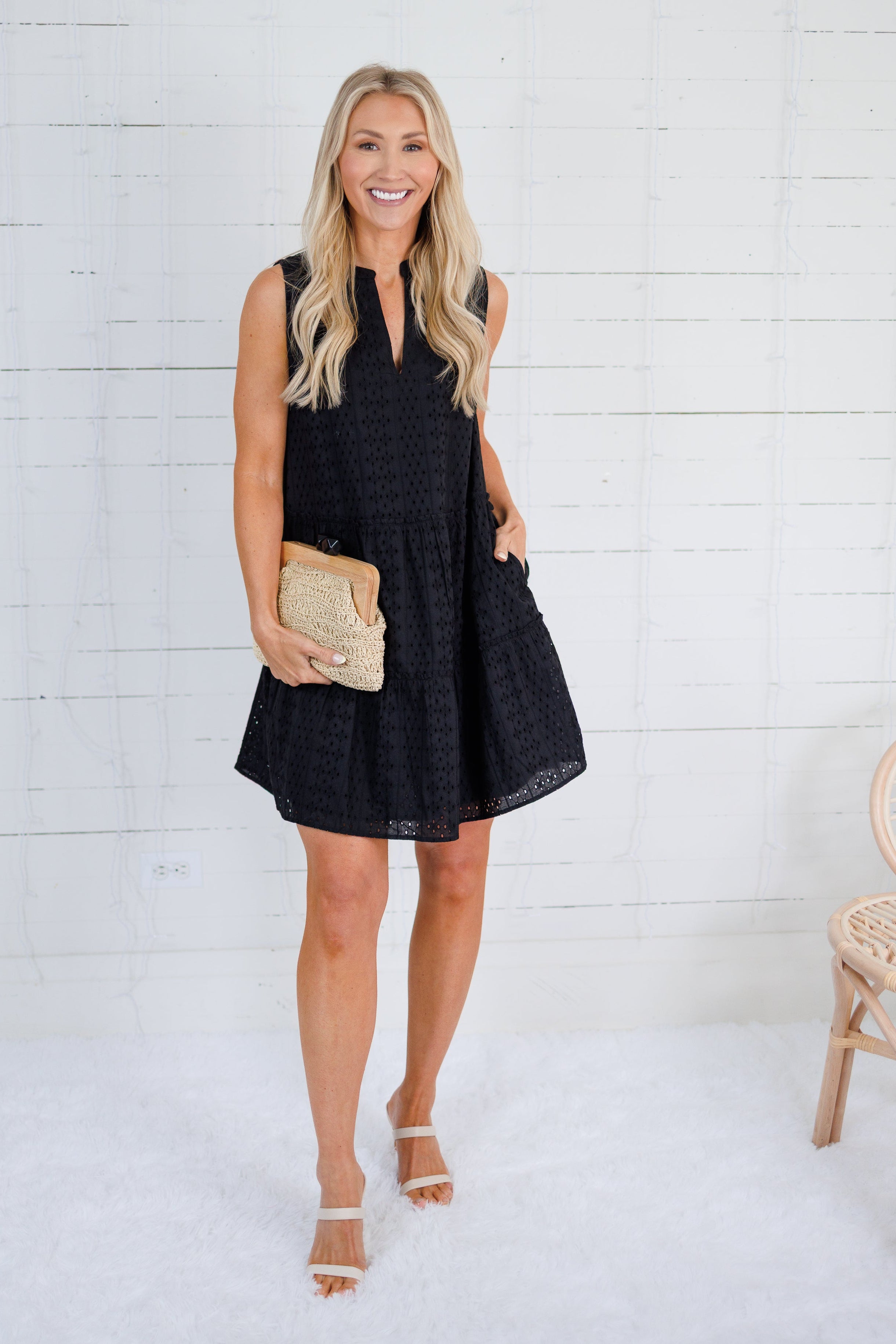 Zara Black Eyelet Mini Dress Elan
