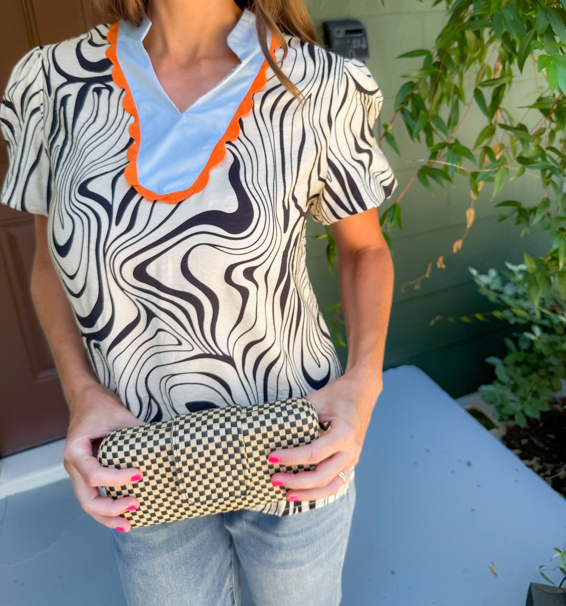 Zula Zebra Stripe V-Neck Ricrac Top