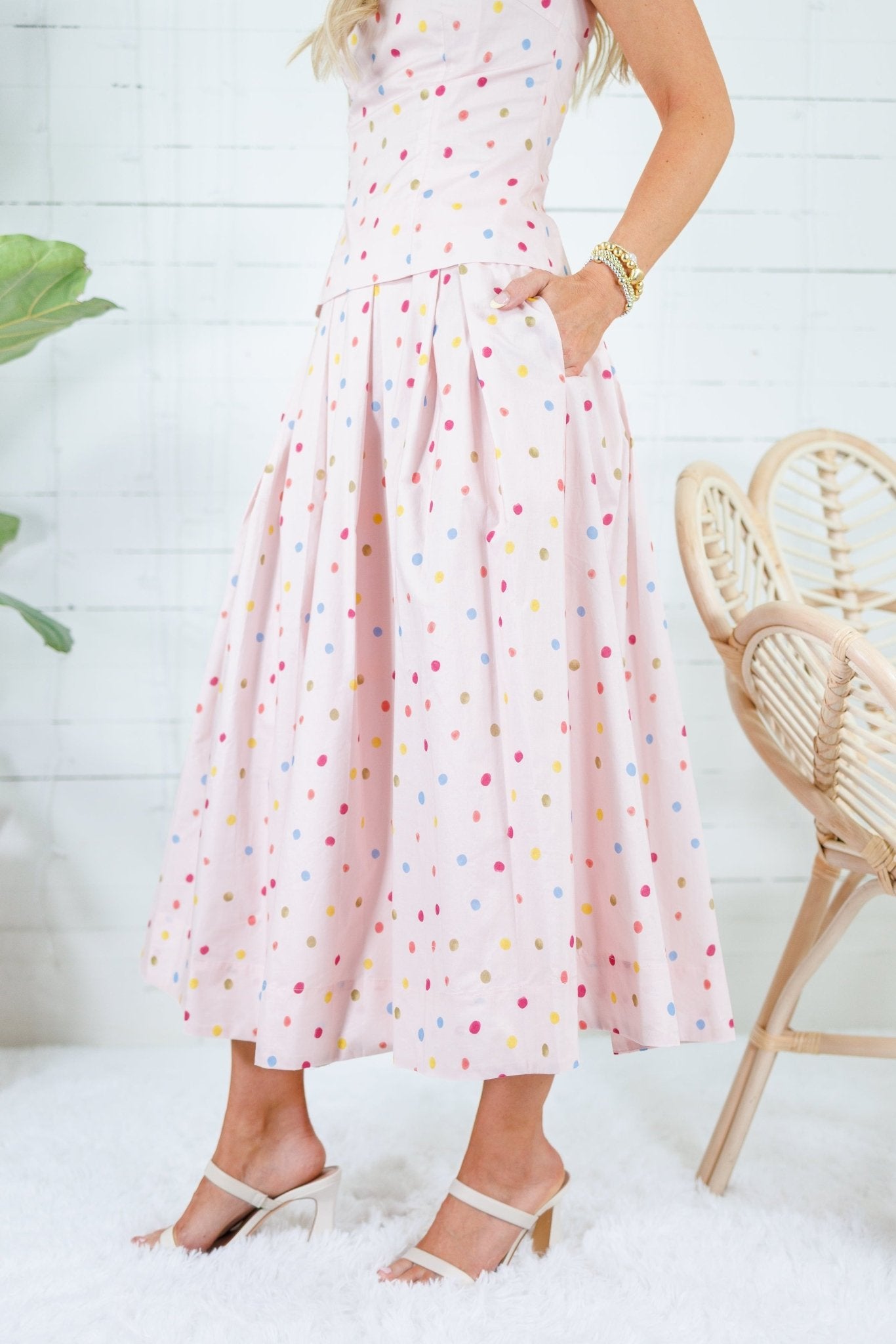 Abby Baby Pink Polka Dot Pleated Skirt Aureum