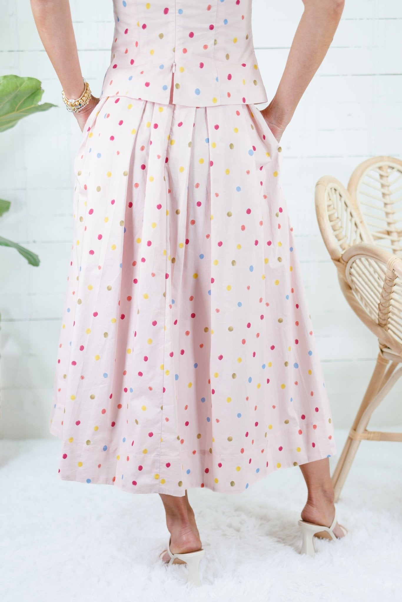 Abby Baby Pink Polka Dot Pleated Skirt Aureum