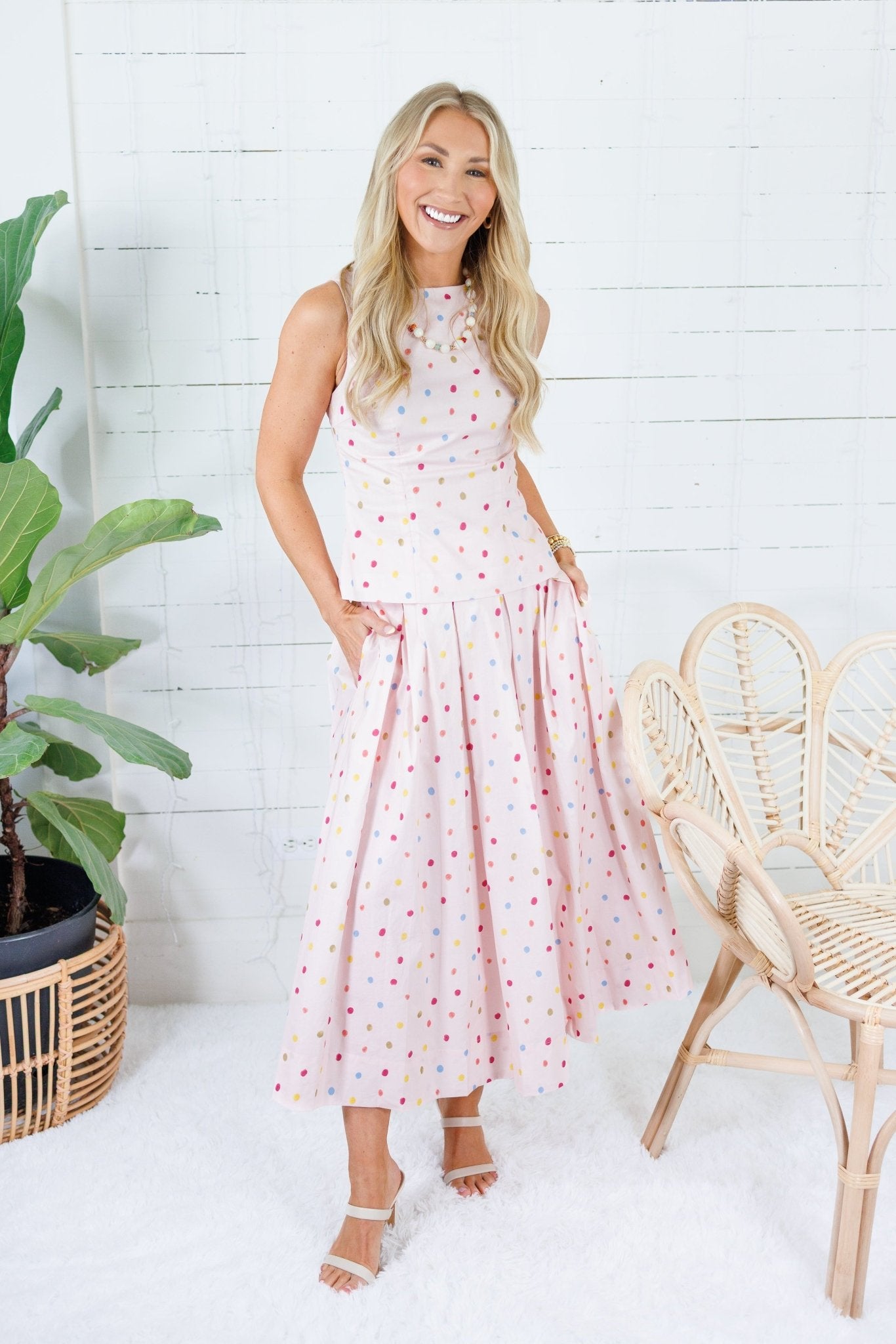 Abby Baby Pink Polka Dot Pleated Skirt Aureum