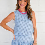 Adelaide Sky + Navy Dot Top