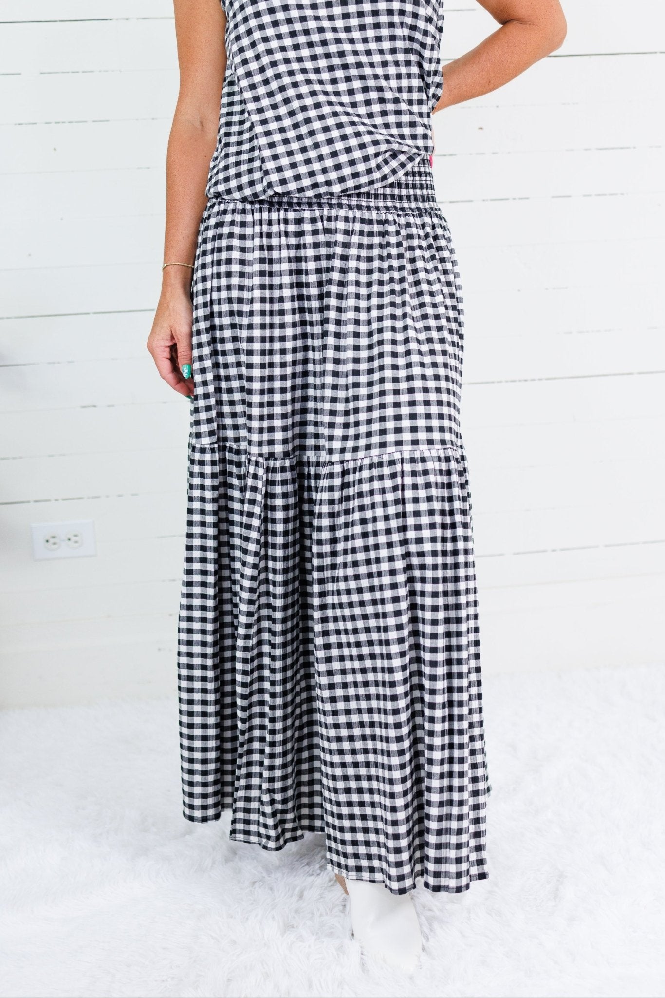 Aerin Black Seersucker Gingham Maxi Skirt Adrienne