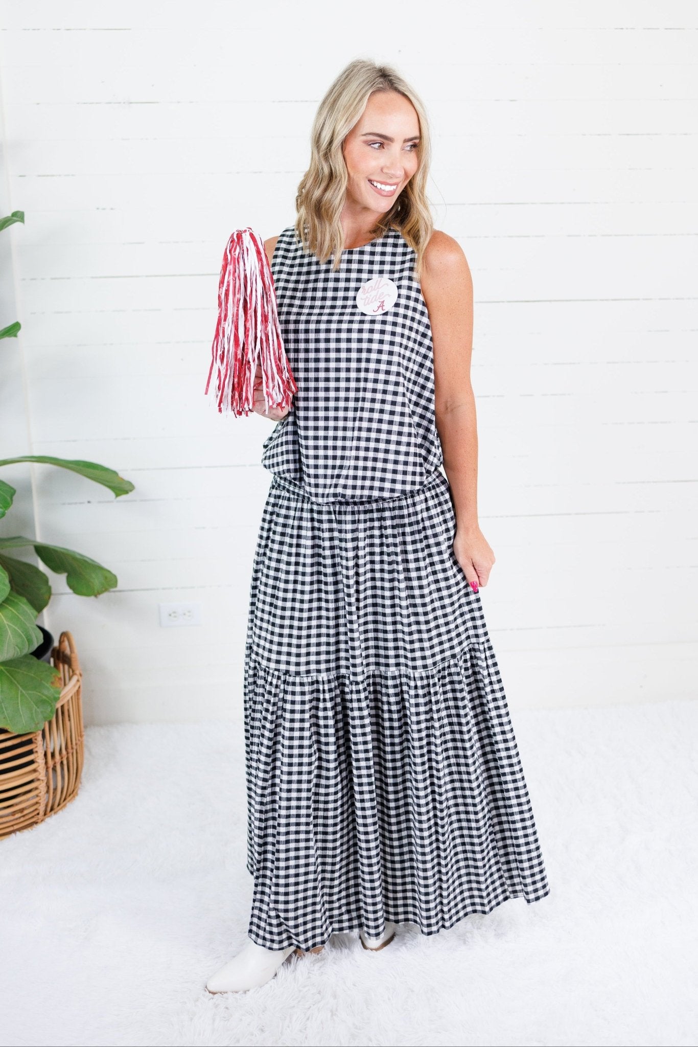 Aerin Black Seersucker Gingham Maxi Skirt Adrienne