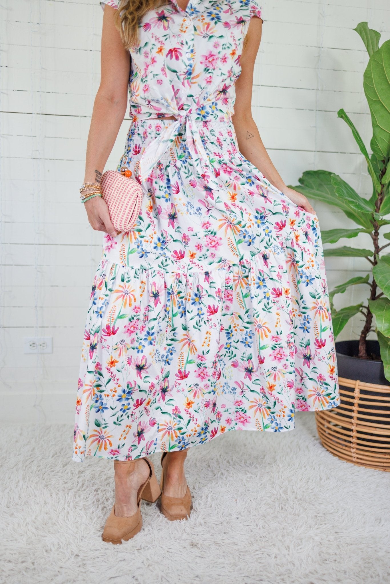 Aerin Garden Rhapsody Smocked Maxi Skirt Adrienne