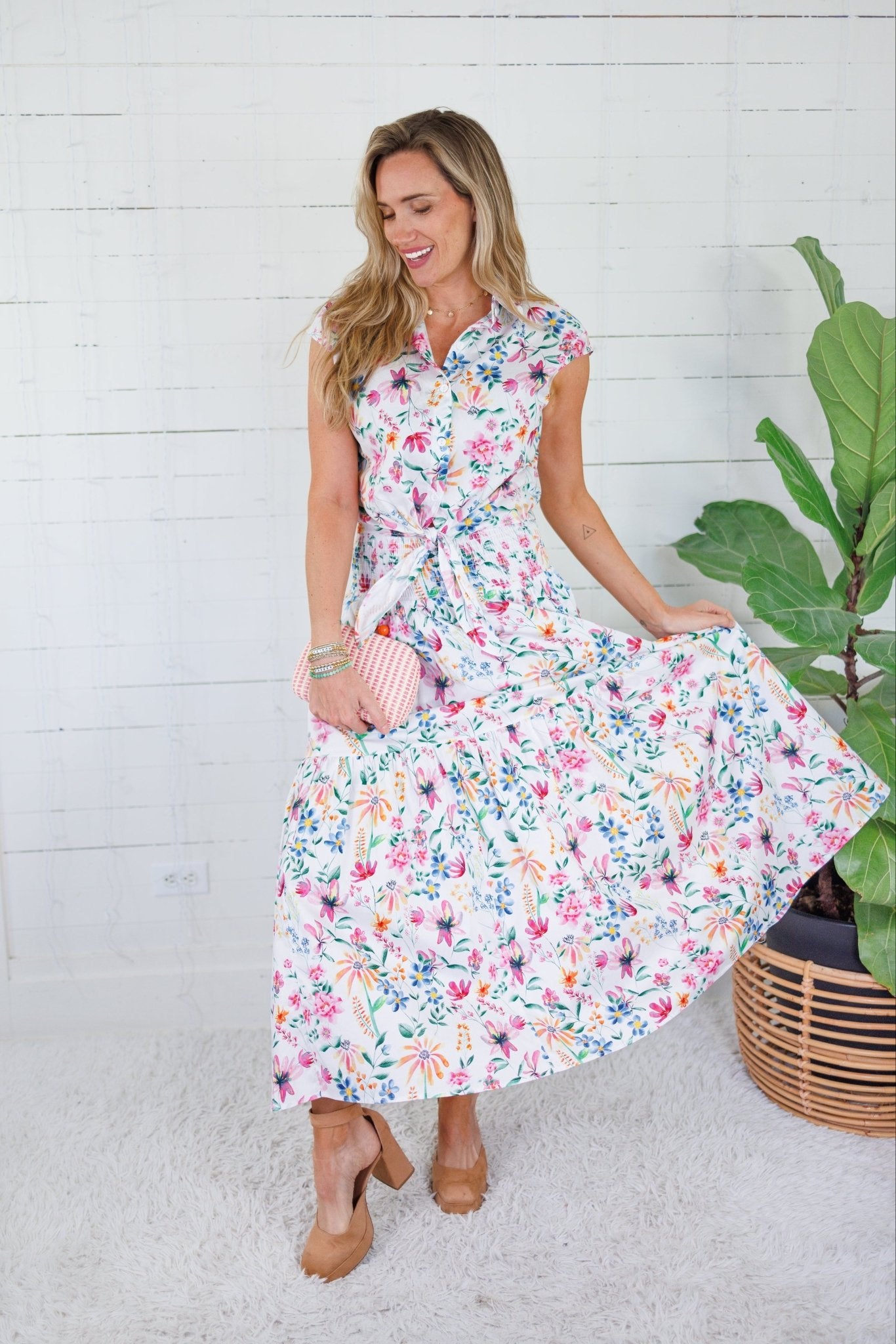 Aerin Garden Rhapsody Smocked Maxi Skirt Adrienne
