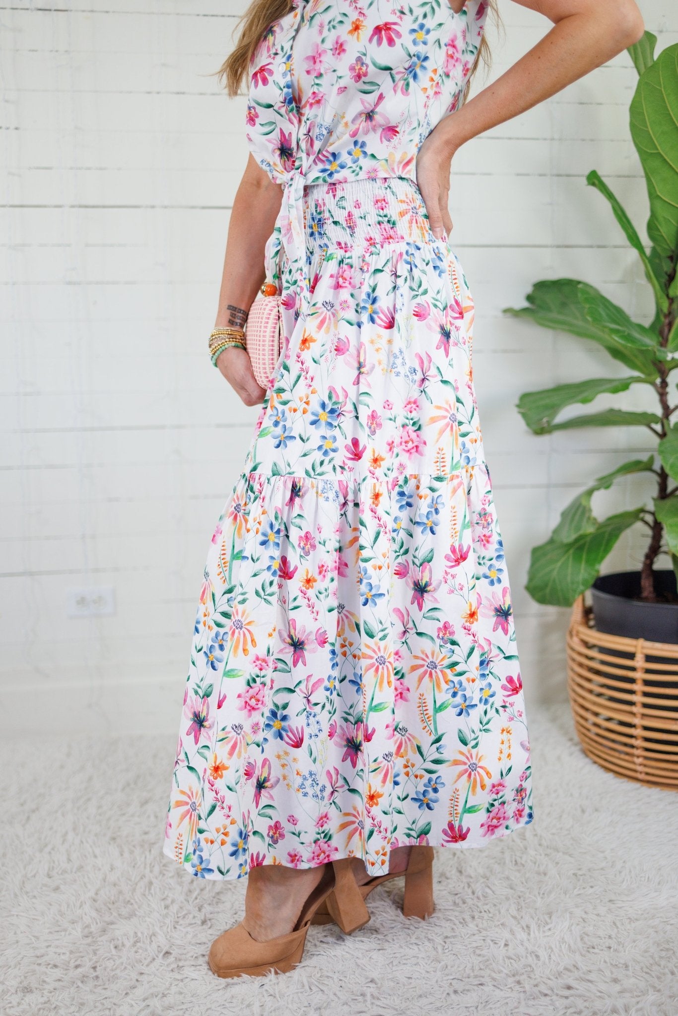 Aerin Garden Rhapsody Smocked Maxi Skirt Adrienne