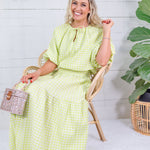Aerin Limeade Seersucker Gingham Smocked Maxi Skirt Adrienne