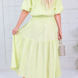 Aerin Limeade Seersucker Gingham Smocked Maxi Skirt Adrienne