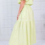 Aerin Limeade Seersucker Gingham Smocked Maxi Skirt Adrienne