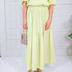 Aerin Limeade Seersucker Gingham Smocked Maxi Skirt Adrienne