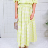 Aerin Limeade Seersucker Gingham Smocked Maxi Skirt Adrienne