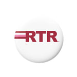 A round white button badge featuring the red 'RTR' logo with a small trademark symbol, centered on a plain white background.