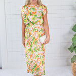 Aldridge Abstract Floral Satin Drape Maxi Dress Karlie