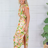 Aldridge Abstract Floral Satin Drape Maxi Dress Karlie