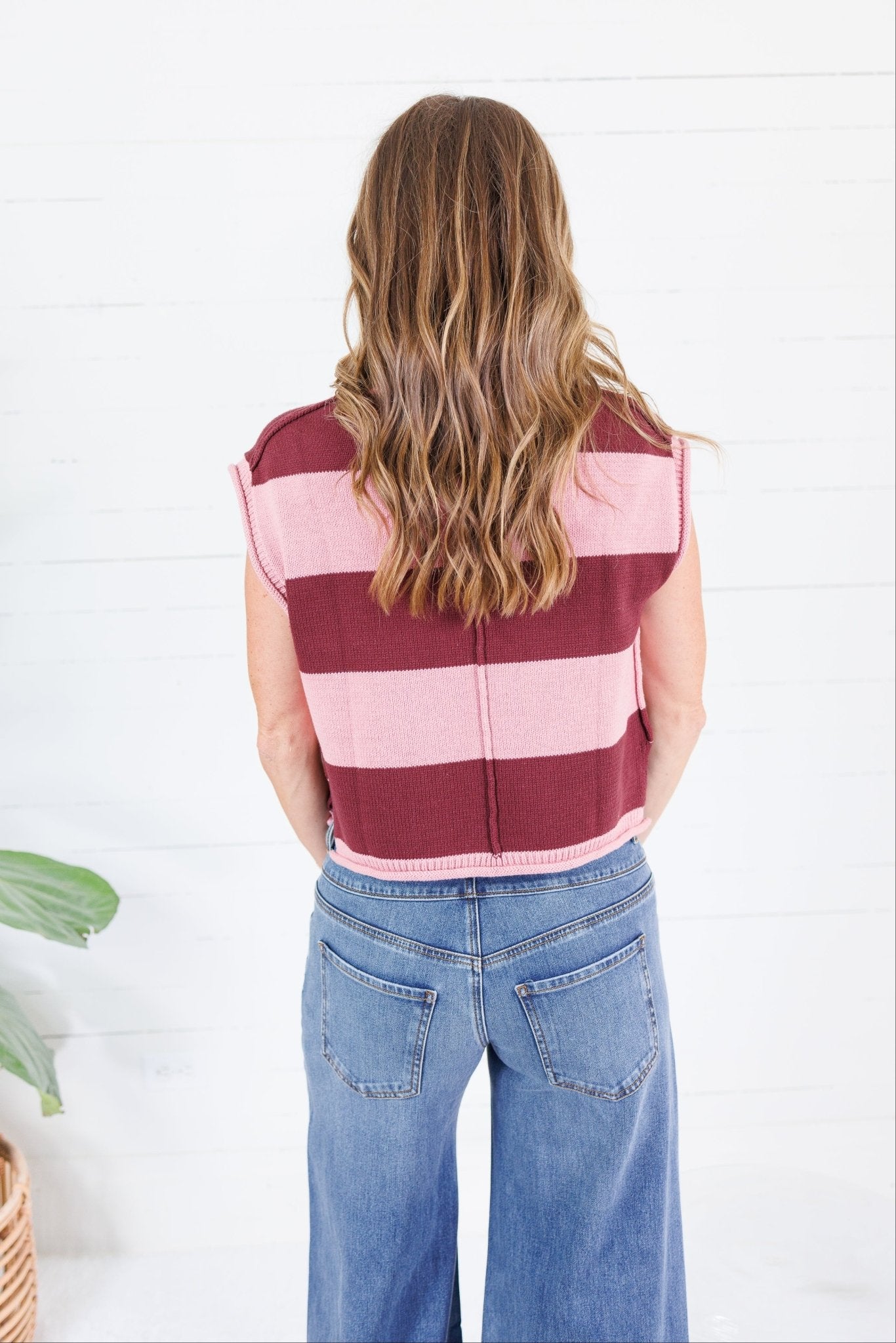 Allegiance Burgundy + Rose Striped Sweater Entro