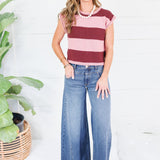 Allegiance Burgundy + Rose Striped Sweater Entro