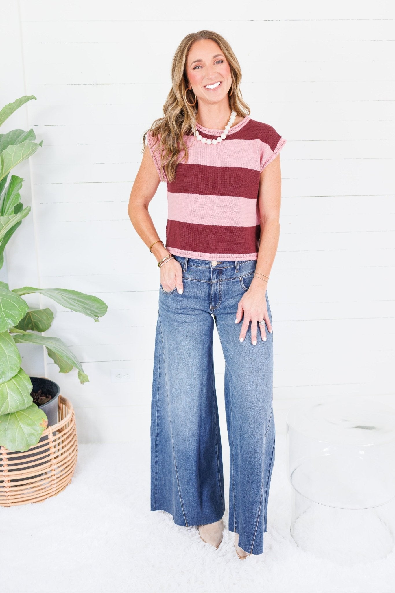 Allegiance Burgundy + Rose Striped Sweater Entro