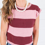 Allegiance Burgundy + Rose Striped Sweater Entro