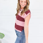Allegiance Burgundy + Rose Striped Sweater Entro