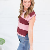 Allegiance Burgundy + Rose Striped Sweater Entro