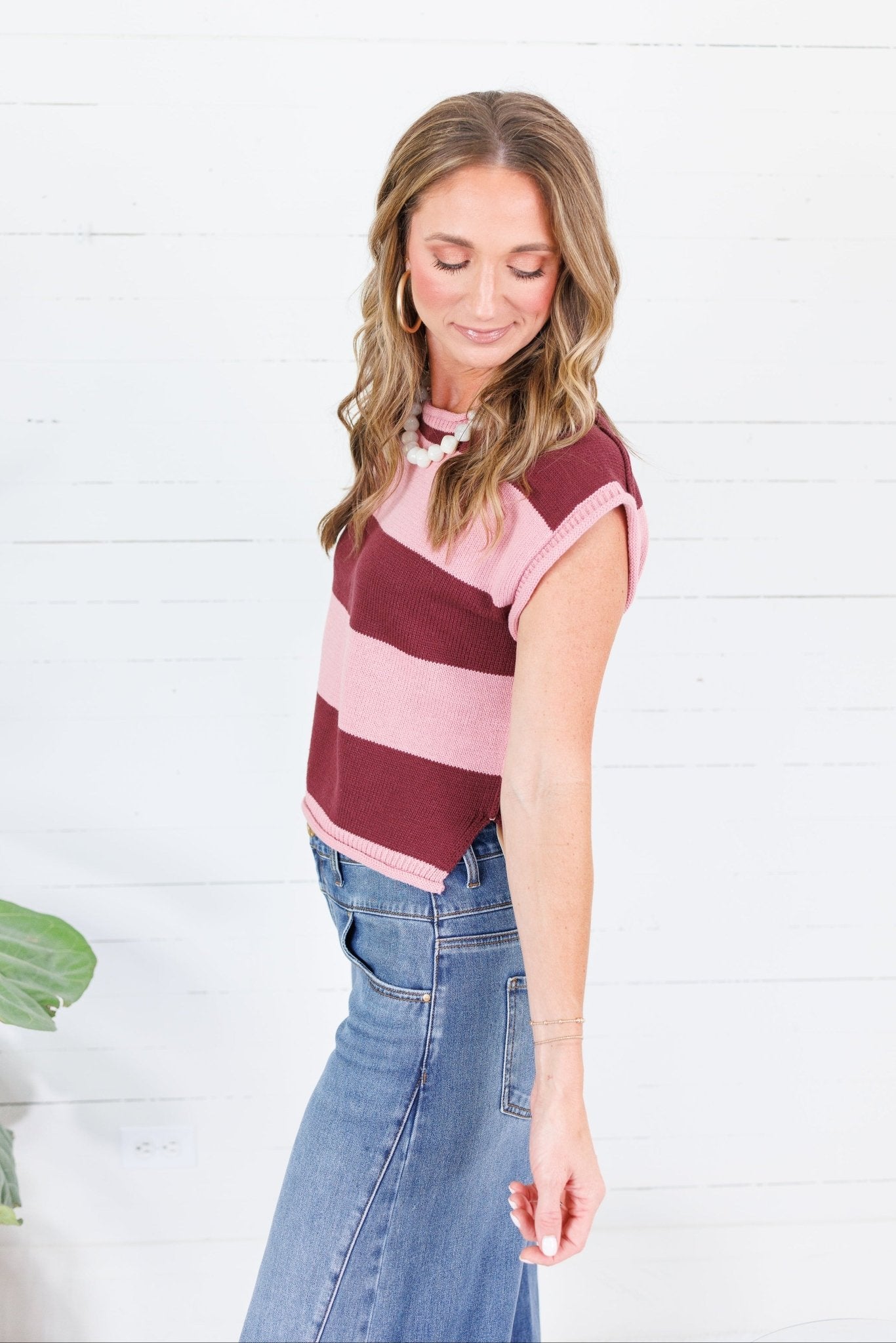 Allegiance Burgundy + Rose Striped Sweater Entro